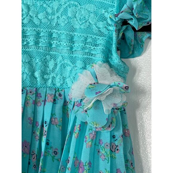Girls Nannette Blue / Green Summer Dress Size 6 - Picture 5 of 8